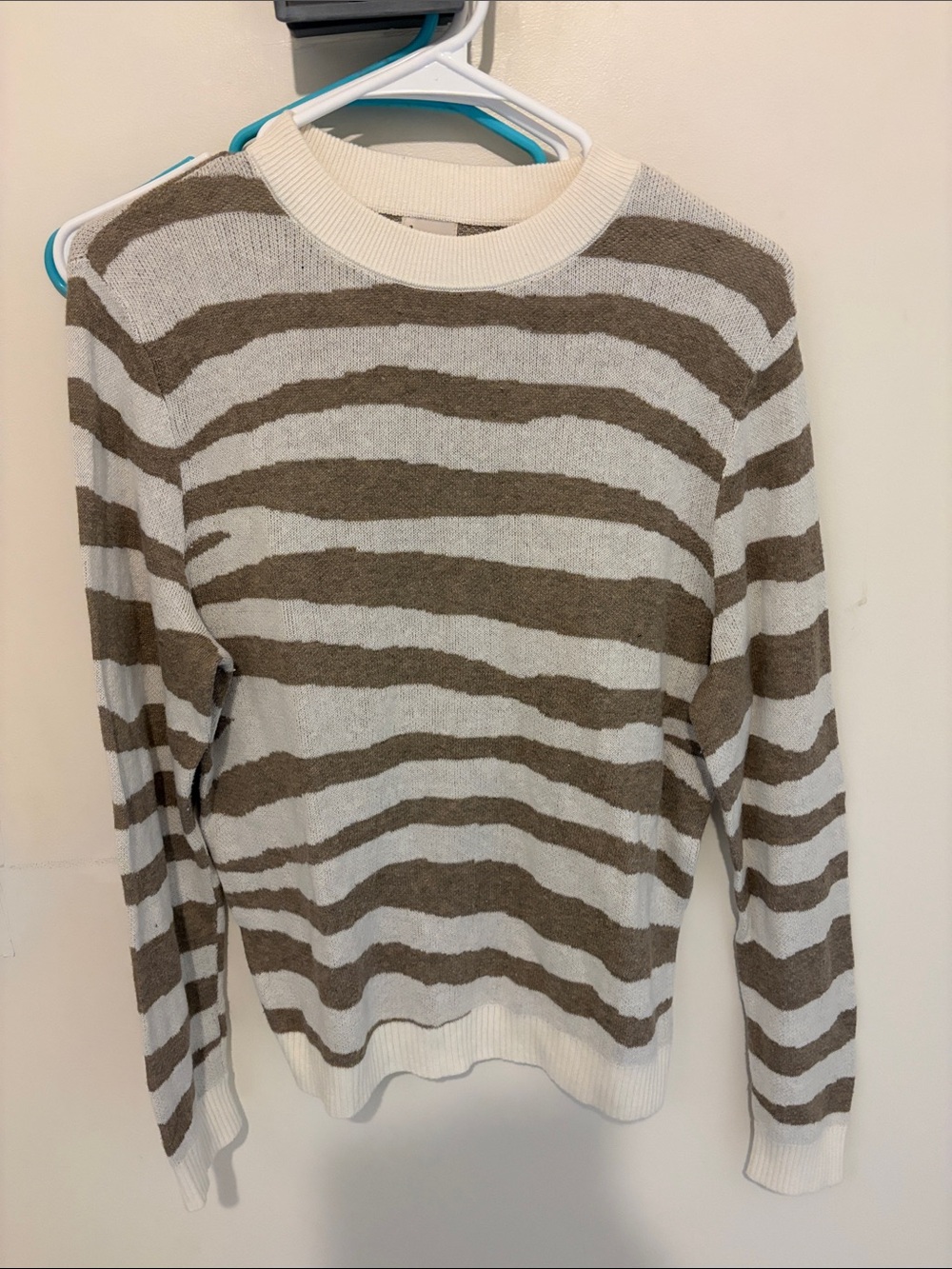 a new day Cream and Brown Striped Crewneck Sweater